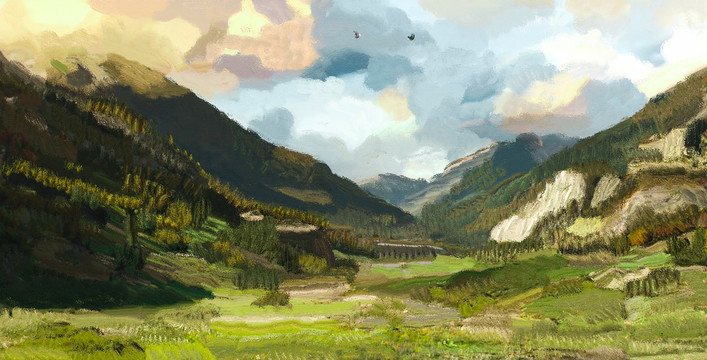 唯美歐式風景油畫