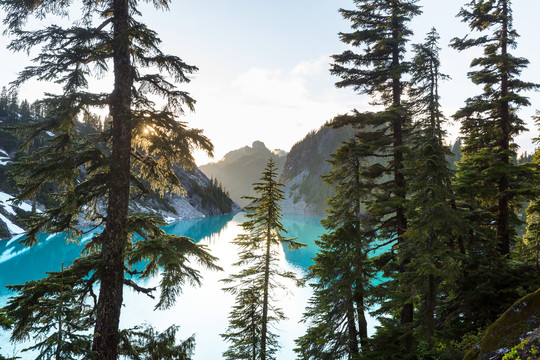 夏季山中的宁静湖