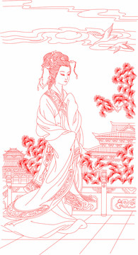 古代仕女线描图