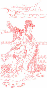 古代仕女线描图