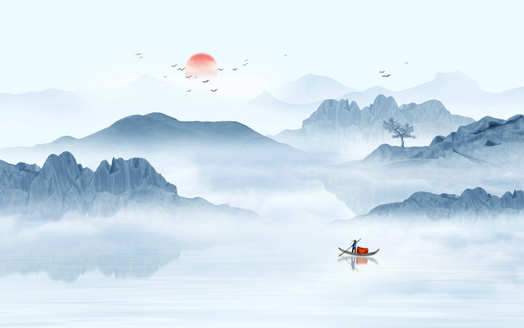 中式水墨山水背景墻