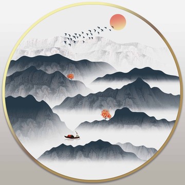 新中式中国风茶室禅意山水装饰画