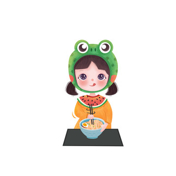 吃面步驟插畫