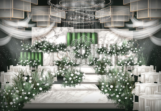 白綠大理石紋婚禮主背景效果圖