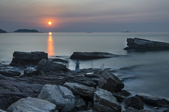 长岛海岛礁石慢门海景