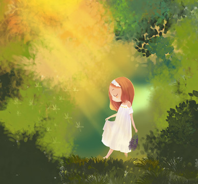 卡通小女孩唯美文創(chuàng)插畫