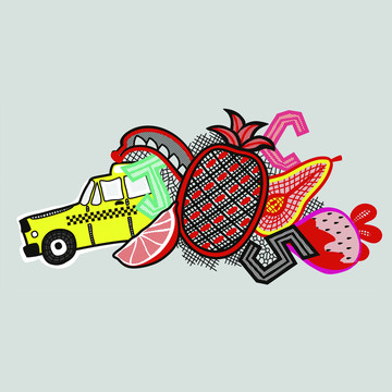 水果与汽车图案
