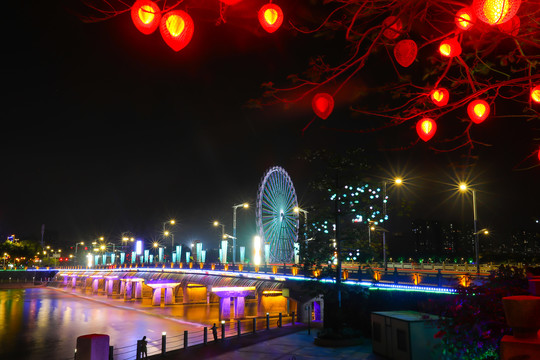 华灯璀璨茂名摩天轮夜景