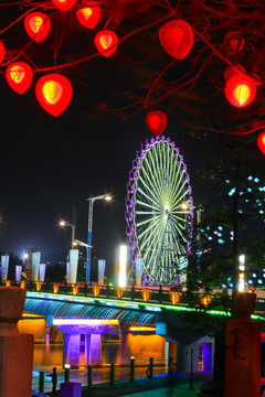 华灯璀璨茂名摩天轮夜景