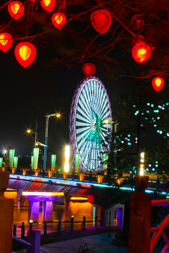 华灯璀璨茂名摩天轮夜景