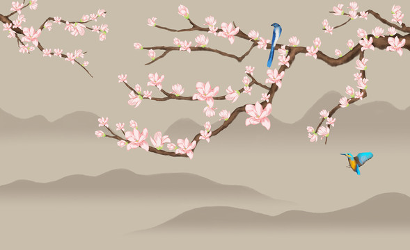 玉蘭花山水裝飾畫