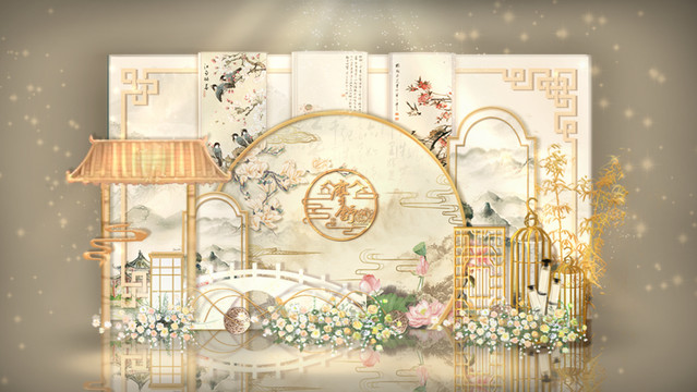 香檳色新中式迎賓區(qū)