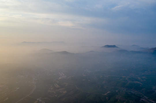 航拍沂蒙山区日出云海30