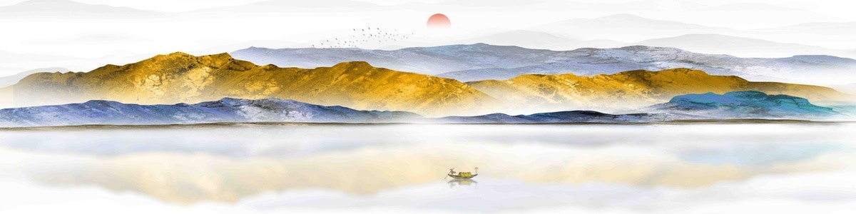 巨幅金色山水大幅水墨畫
