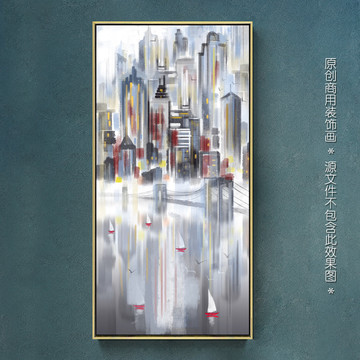 手繪抽象油畫玄關(guān)背景裝飾畫