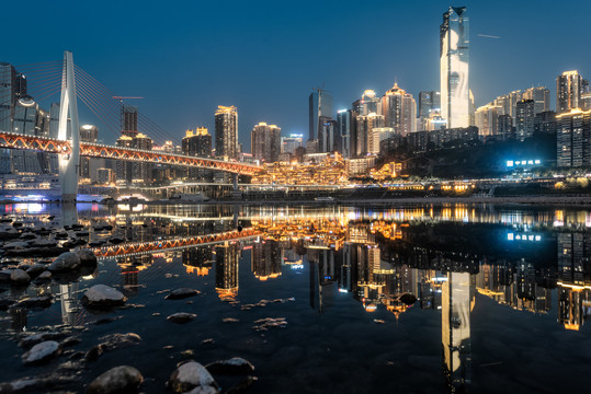 重庆洪崖洞千厮门大桥夜景风光