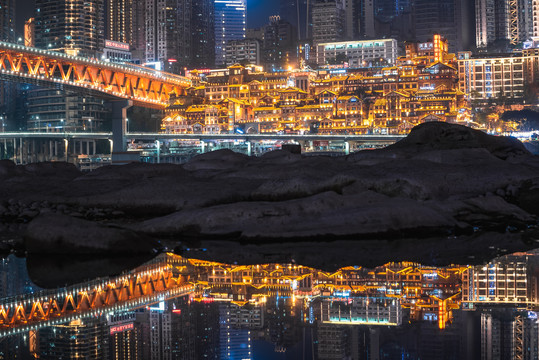 重庆洪崖洞千厮门大桥夜景风光