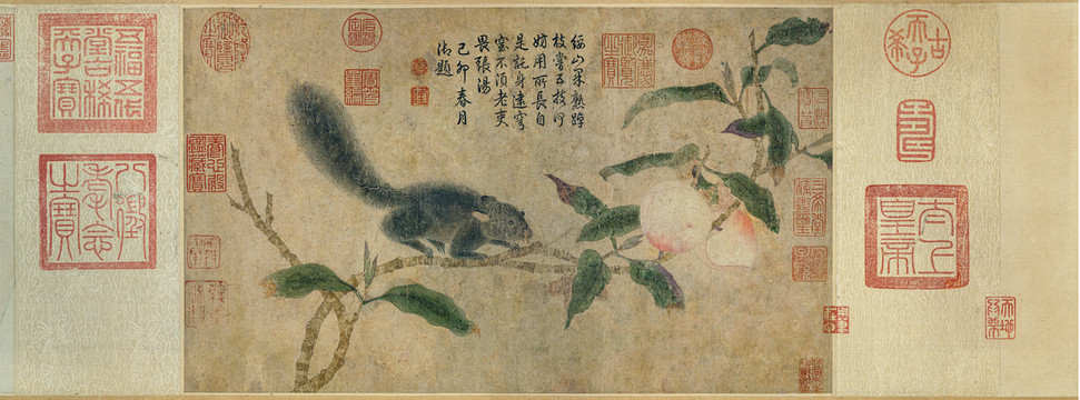 錢選桃枝松鼠圖