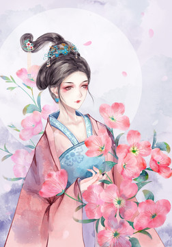 水彩花仙古裝少女