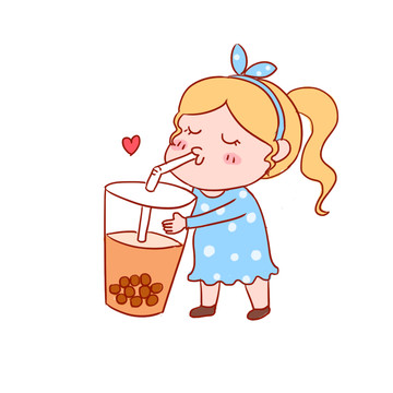 夏天喝奶茶手绘卡通元素
