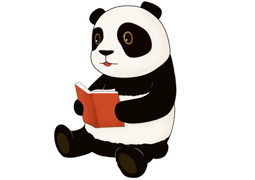 卡通看书的可爱小熊猫