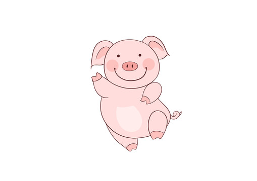 可爱卡通粉色欢快跳舞的小猪
