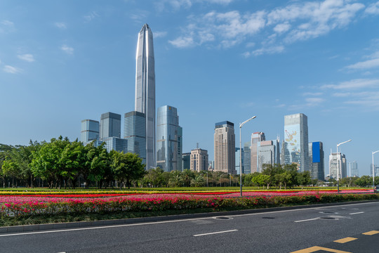 城市道路和建筑景覌