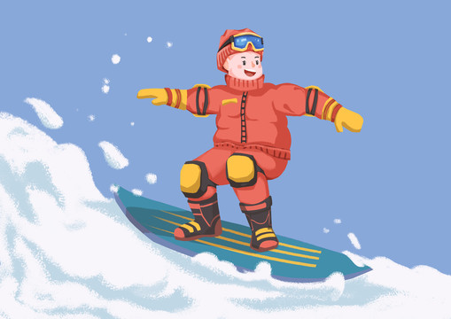 卡通風小男孩雪地滑雪
