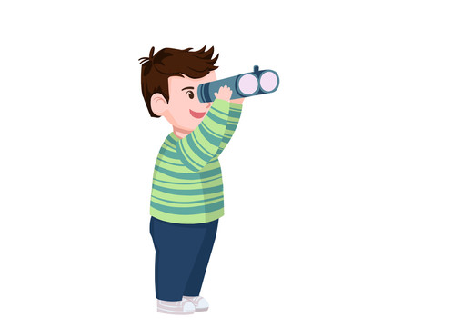 卡通男孩用望远镜望远
