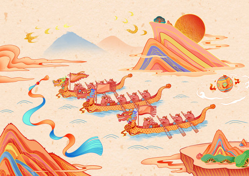 端午節(jié)賽龍舟節(jié)日插畫(huà)