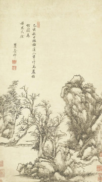 王原祁高巖槎竹圖