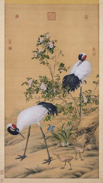 郎世寧花陰雙鶴圖