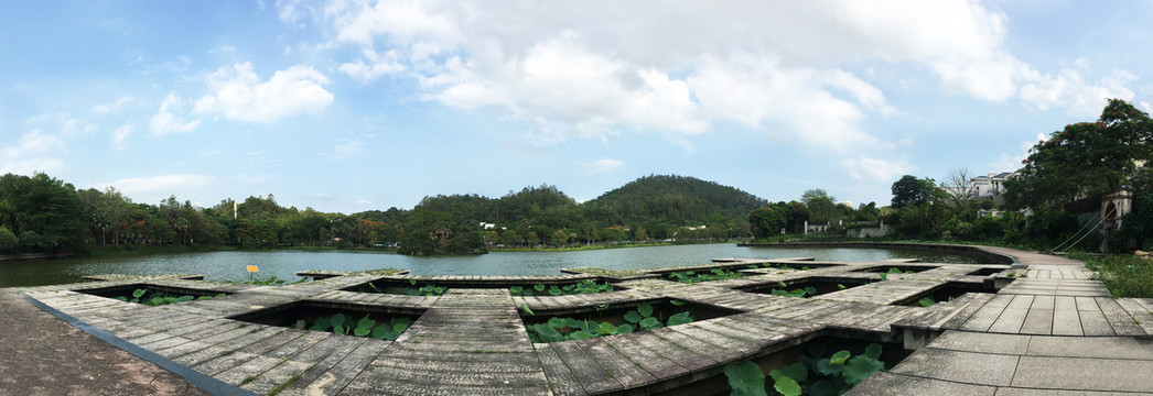 湖畔湖岸湖水白云