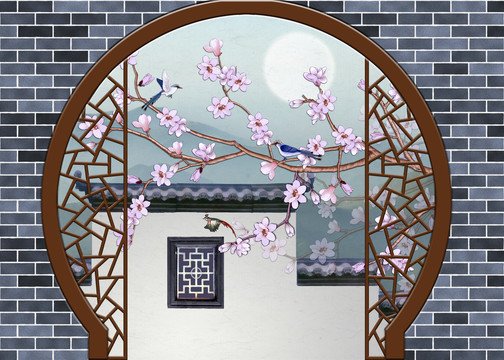 手繪花鳥背景墻