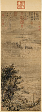 李唐秋江待渡圖