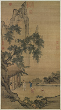 周臣閑看兒童捉柳花句意圖