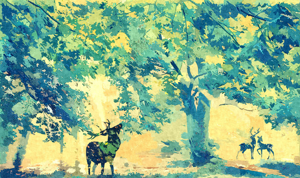 树林艺术风景油画