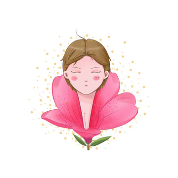 原創(chuàng)創(chuàng)意杜鵑花少女女孩元素