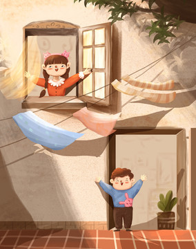小孩曬太陽