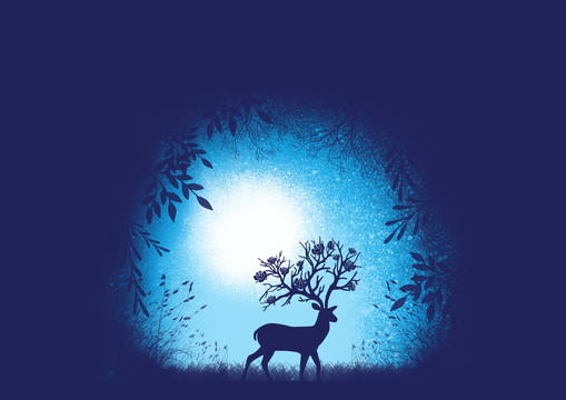 夜晚鹿插畫