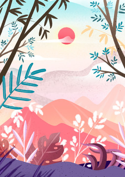 扁平噪點(diǎn)炎熱的夏季山林