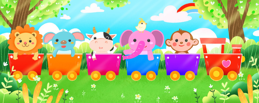 兒童節(jié)在森林的動物小火車