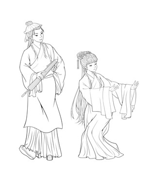 原創(chuàng)插畫天仙配線稿