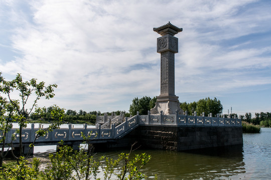 马家湾湿地公园萧太后河上的点将