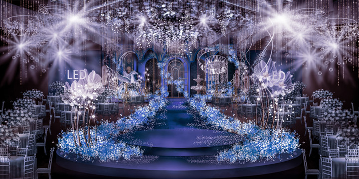 深蓝色唯美主题婚礼宴会厅设计