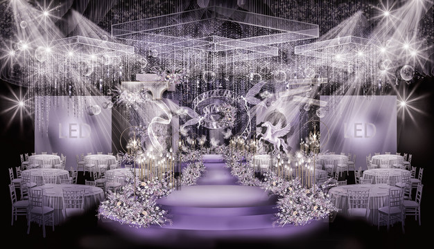 浪漫紫色婚礼宴会厅设计效果图