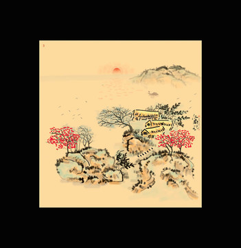 手繪山水風(fēng)景