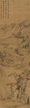 査士標(biāo)秋林策杖圖