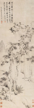 査士標(biāo)松石雙清圖