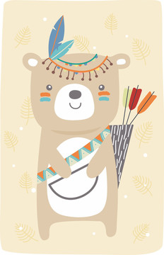 卡通印第安小熊羽毛可爱弓箭